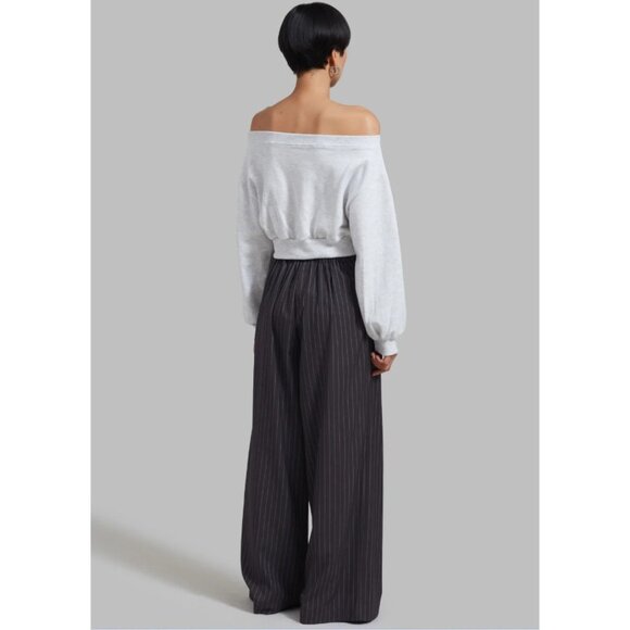 The Frankie Shop Gine Cropped Sweatshirt Off The Shoulder Grey Melange Size M/L - Picture 2 of 7